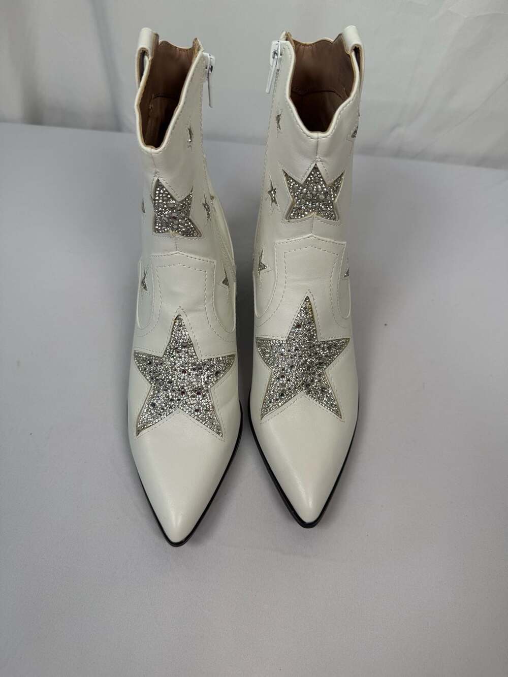 Betsey Johnson Edison Western Boot White Rhinestone Star Ankle Booties - Picture 2 of 6